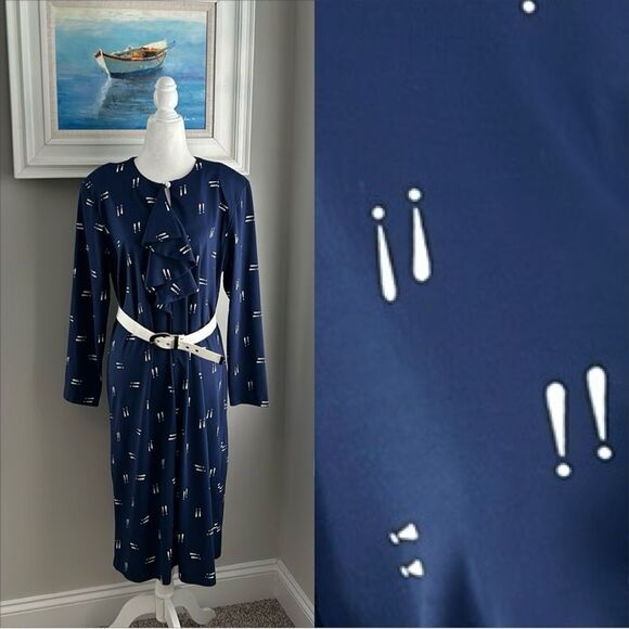Vintage Dresses & Skirts - Vintage Blair Shirt Navy Exclamation Retro 80s 90s Business Longsleeve Dress
